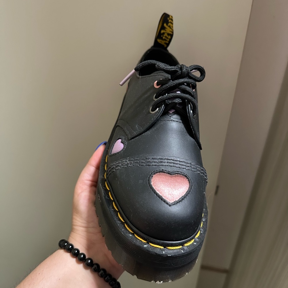 Dr. Martens Black Shoes with Pink Heart Accents